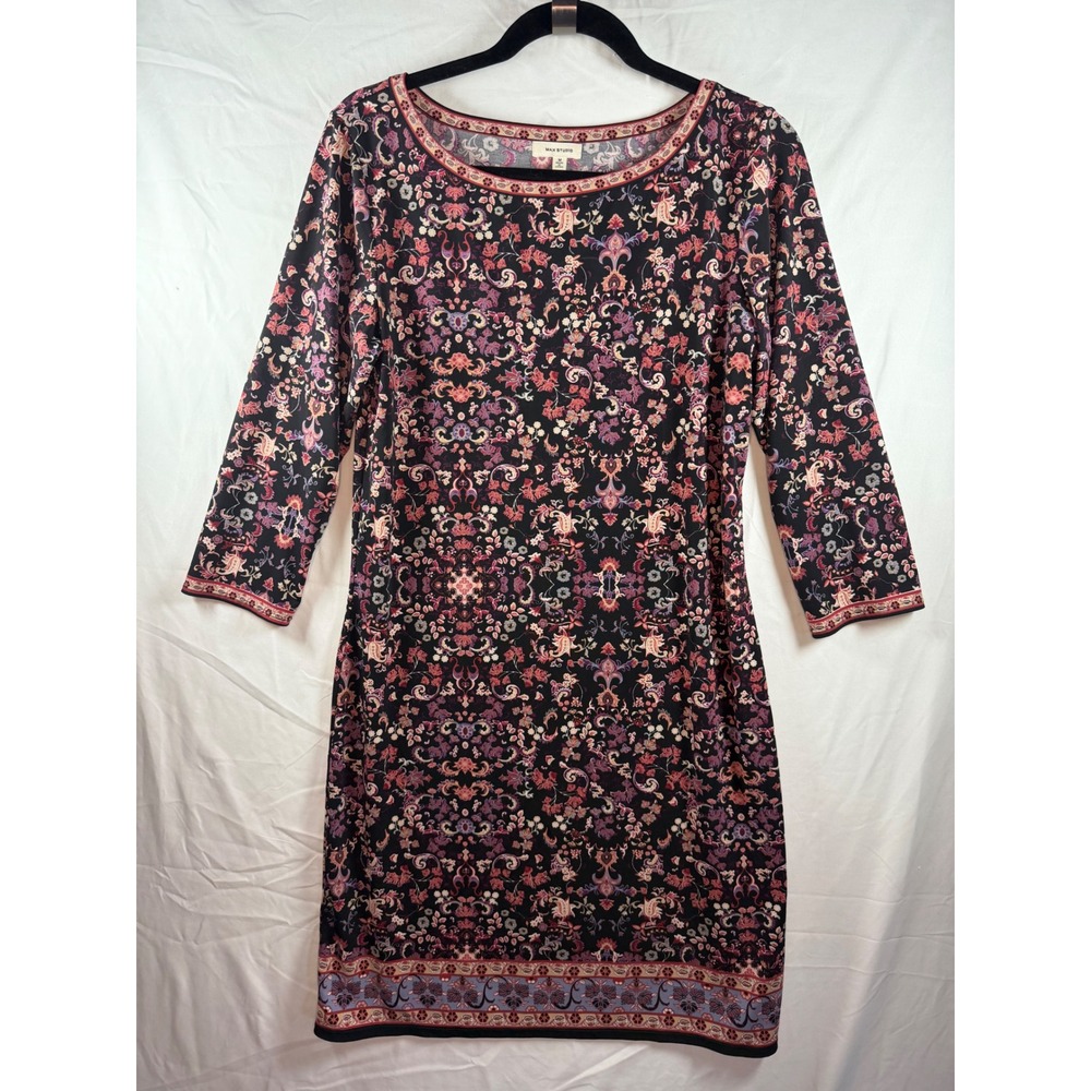 Max Studio Womens Paisley Floral Sheath Dress Black Pink Sz M Travel Office Comf